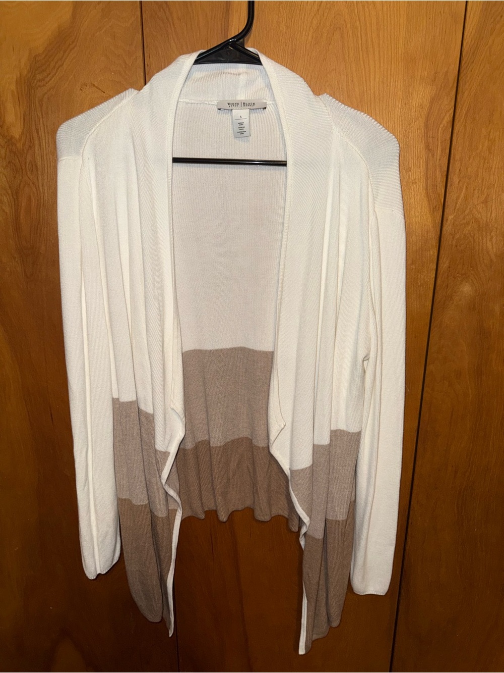 White House Black Market Cardigan Womens Small S Cream Taupe Color Block Knit